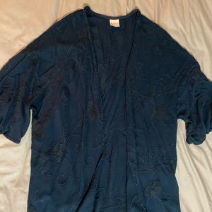 Dark Turquoise Embroidered Sweater Kimono